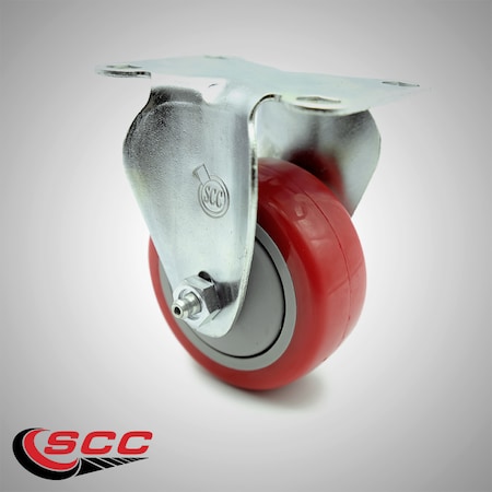 3 Inch SS Red Polyurethane Wheel Rigid Top Plate Caster